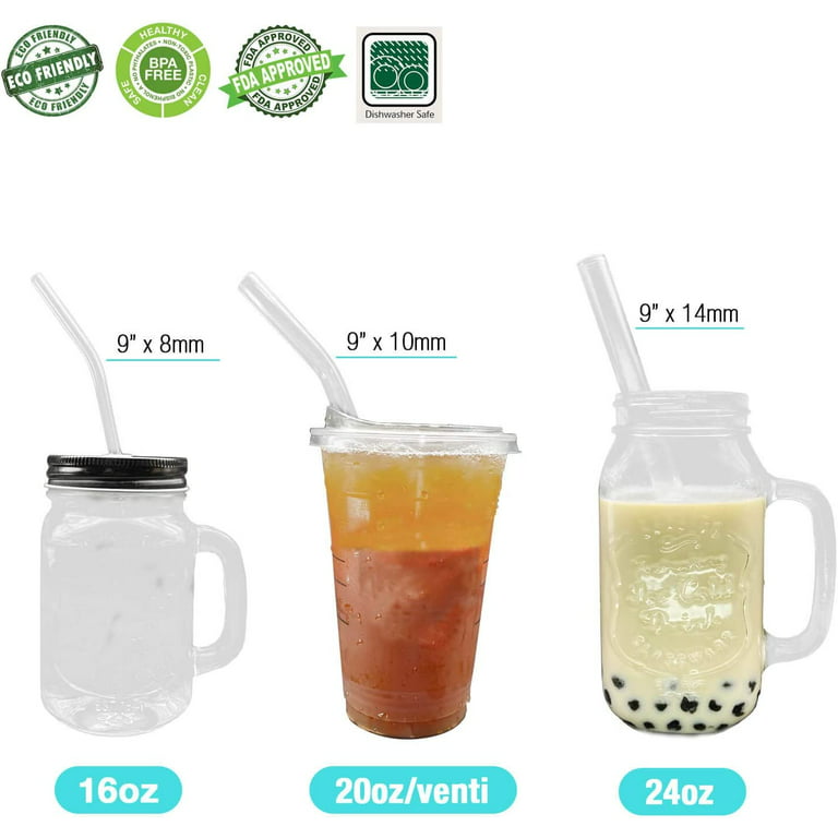 Reusable Glass Drinking Straws, Healthy Boba Smoothie Straws, Eco Friendly - BPA Free, 7.87 inch x 0.31 inch, 4 Pack with Cleaning Brush, Green, Size