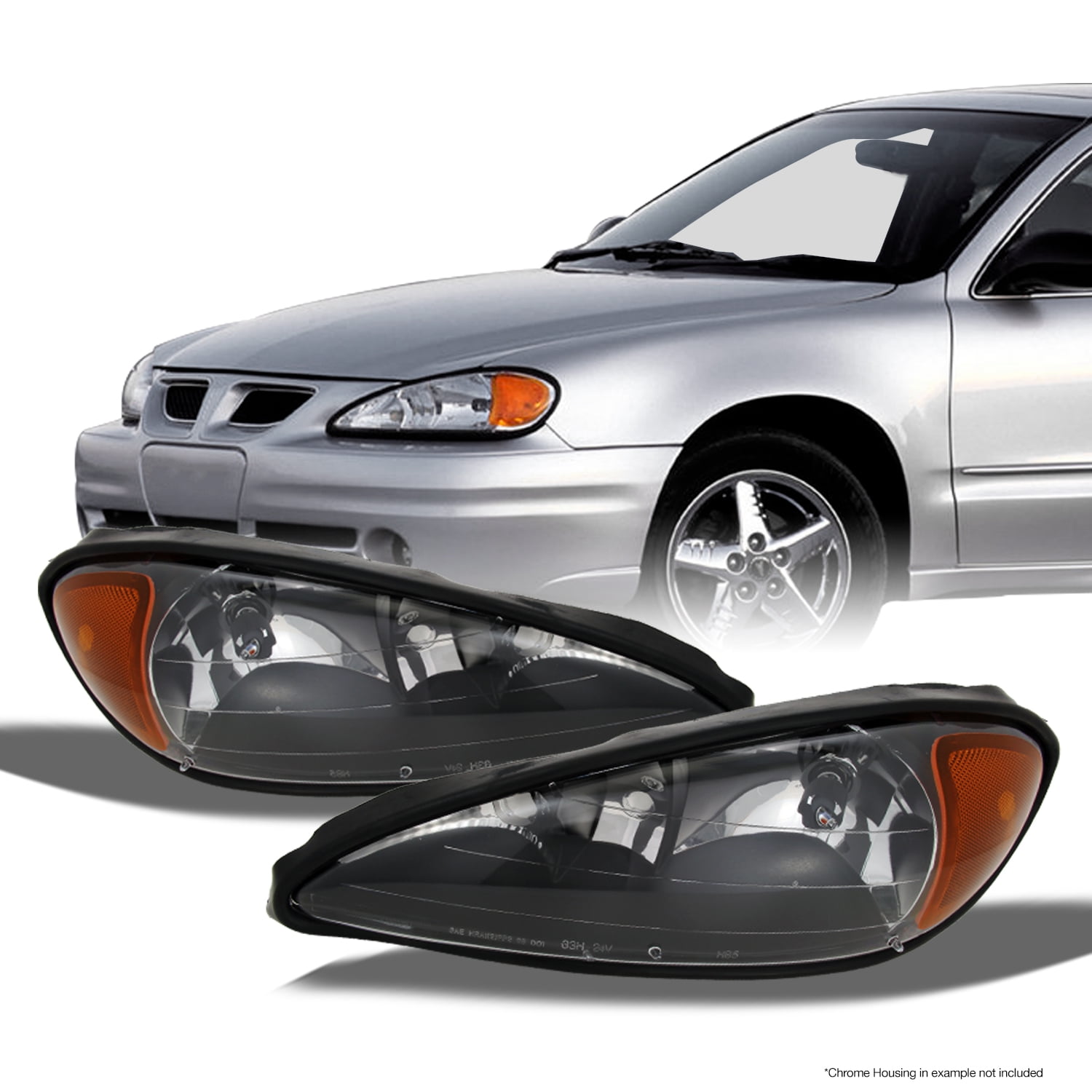 Black 1999 2000 20001 2002 2003 2004 2005 Pontiac Grand Am Headlights Headlamps