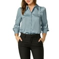 thumbnail image 6 of INSPIRE CHIC Women's Button Up Shirts Puff Long Sleeves Vintage Satin Wear-to-Work Blouse M Dusty Blue, 6 of 8