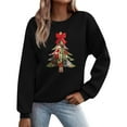 thumbnail image 2 of Guzom Womens Christmas Tree Patchwork Sweatshirt - 100% Polyester Long Sleeve Crew Neck, Bow & Star, Black (XS-XL),Size L, 2 of 5