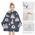 thumbnail image 6 of Dark Blue Princess Unicorn Pattern Blanket Hoodies for Kids 6-13YR Oversize Wearable Blanket Hoodies for Boys Girls Teens, 6 of 7