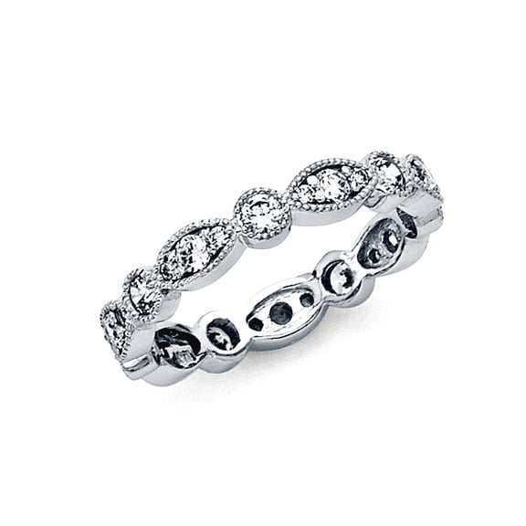 14k White Gold Beaded Round Cubic Zirconia Eternity Channel Set Band Ring Rs8 Size 6 Eternity Ring for Women and Men