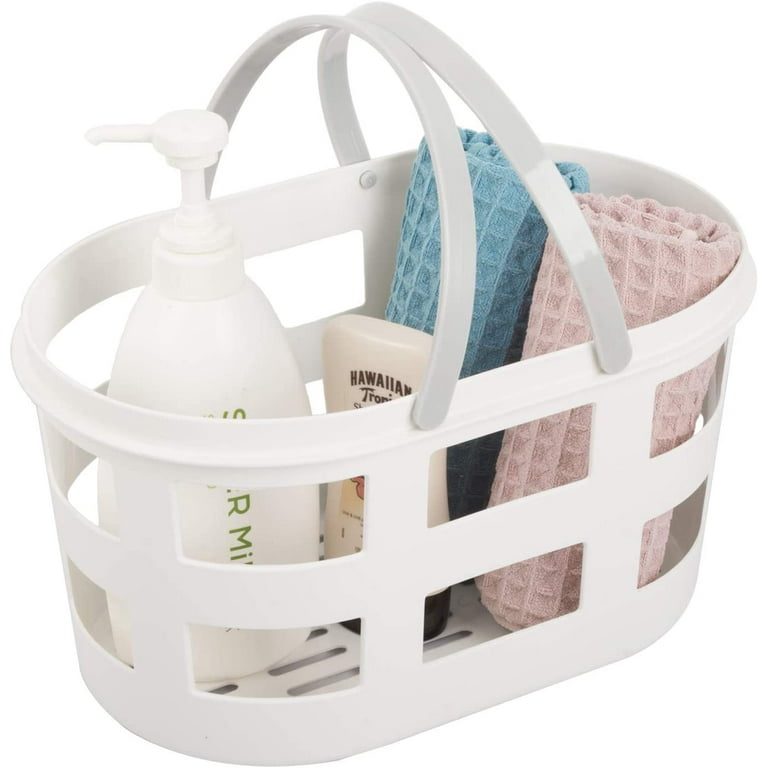 Fokelyi White Plastic Storage Organizer Basket with Handles, Shower Caddy  Tote Portable Storage Bins for Bathroom, Dorm, Kitchen, Bedroom 