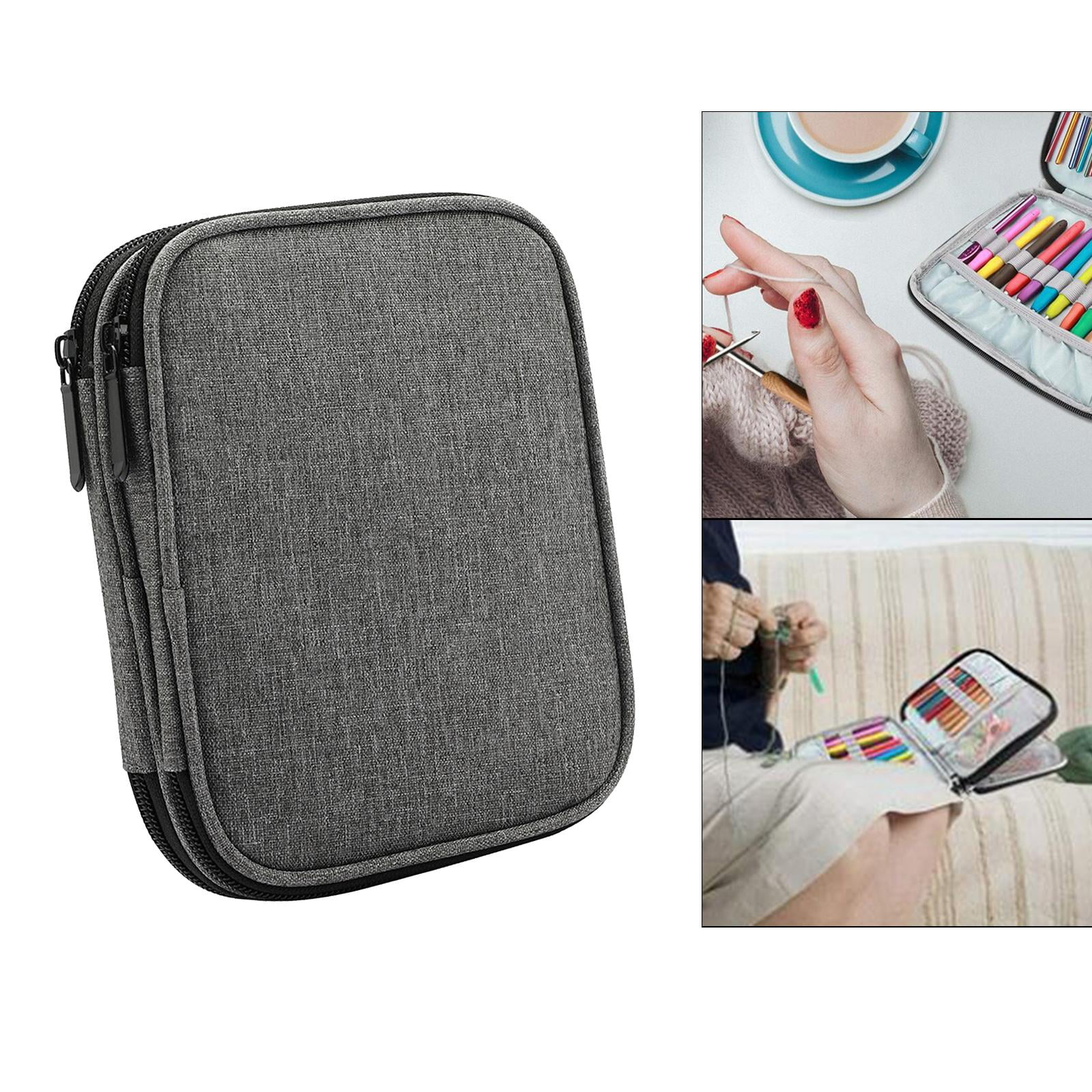 S SERENABLE Solid Color Crochet Hook Case Portable Travel Storage Bag Organizer Zipper Pocket for Various Crochet and Knitting Sewing Accessories