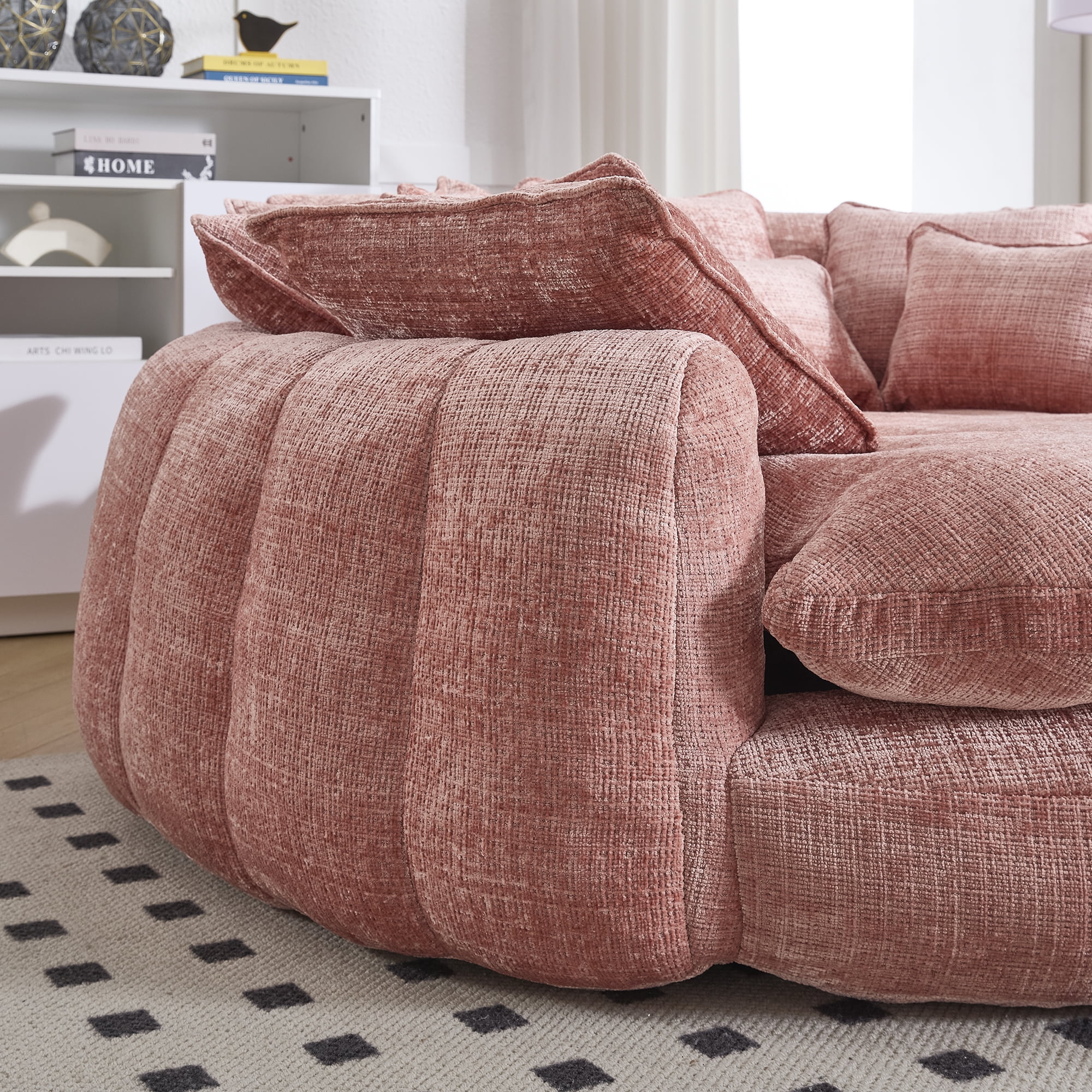 LITVZ Oversized Round Chaise Lounge, 81.1in Extra Wide Barrel Chair for 2 People, Upholstered Cloud Chenille Round Sofa with 14 Pillows, Comfy Fluffy Sleeper Lounge Chair for Living Room