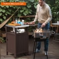 thumbnail image 4 of Portable Outdoor Grill Cart with Storage,Stainless Steel Tabletop Outdoor Kitchen Island with Wheels, Hooks and Side Shelf Brown, 4 of 12
