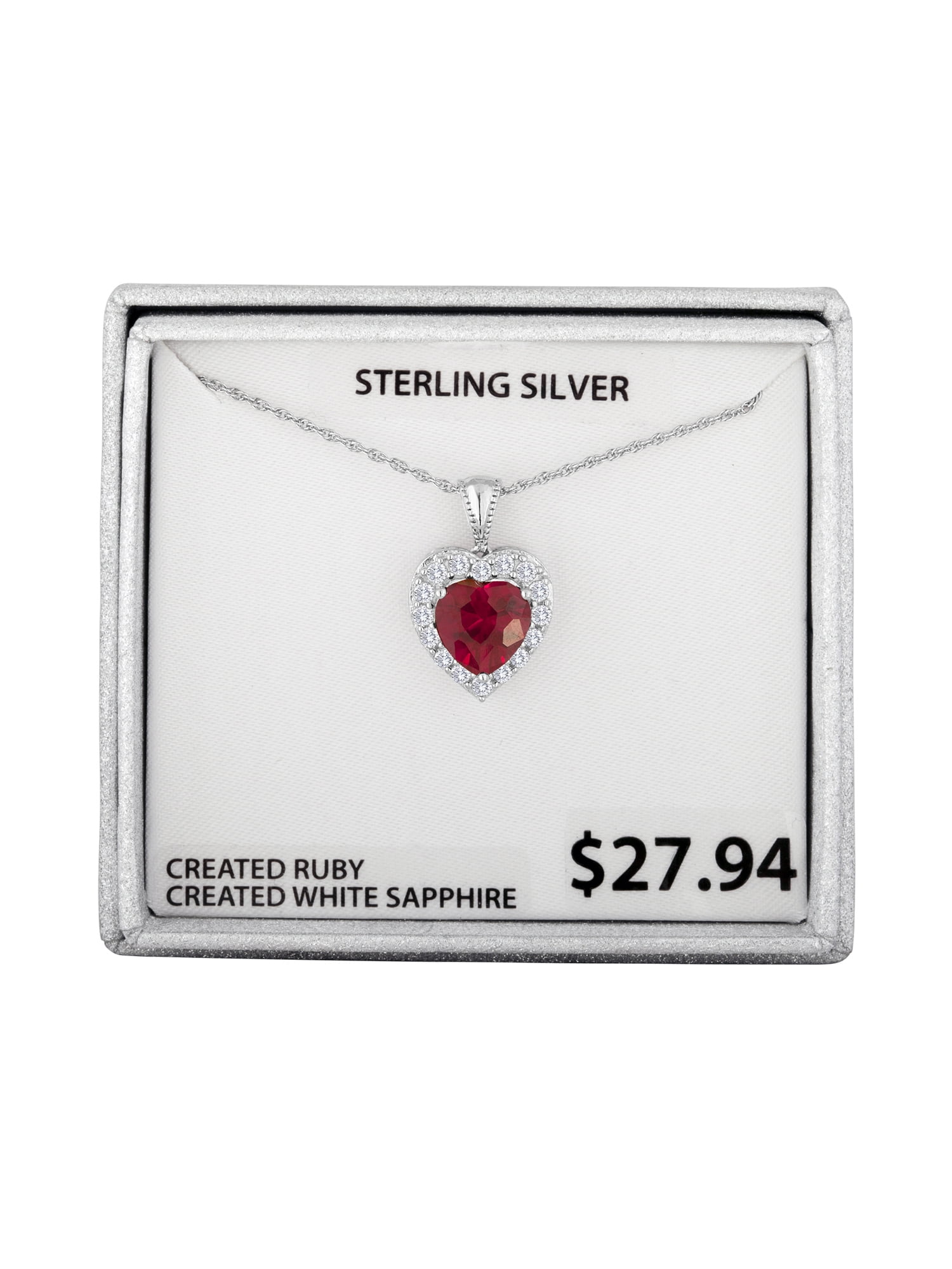 Ladies Brilliance Fine Jewelry Sterling Silver Lab Created Ruby & White Sapphire Pendant, 18"