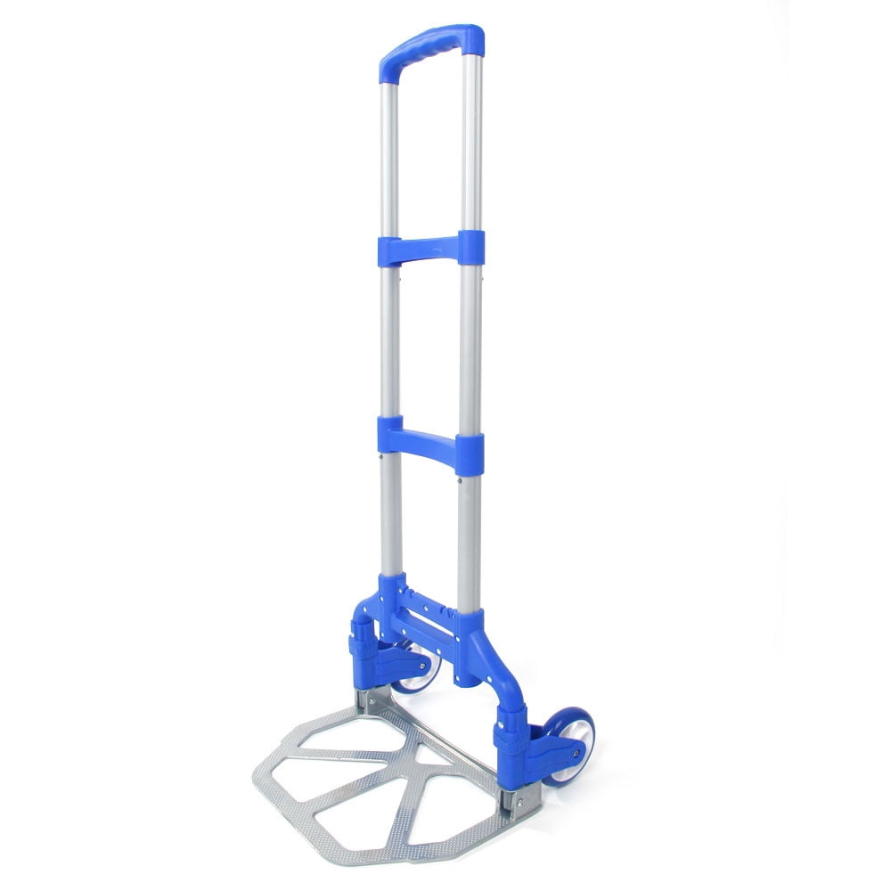 Tcbosik Folding Aluminum Push Truck, Collapsible Cart for Travel, Moving and Office Use, 165lbs Capacity, Blue