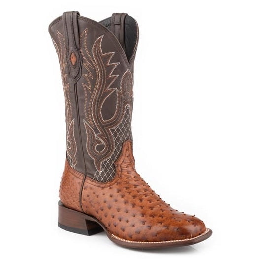 Men's Stetson Ozzy Full Ostrich Boots Square Toe Handcrafted JBS Collection Cognac