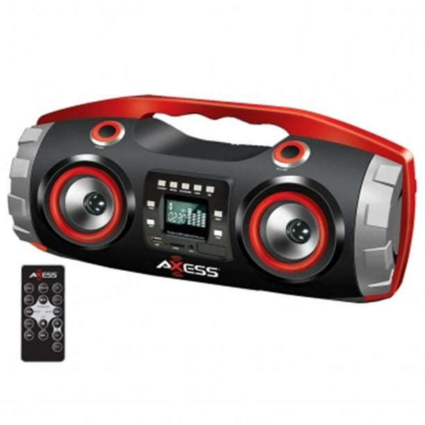 Axess PBBT2709-RD Radio FM Portable CD&44; MP3&44; USB&44; SD Boombox avec Basse Lourde & Bluetooth&44; Rouge