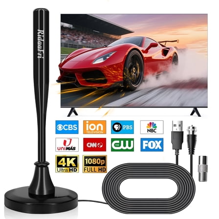 RidaaFri TV Antenna Indoor/Outdoor, HD Digital Antenna for Smart TV and Older TV’s, Support 4K/1080p/VHF/UHF Free Local Channels