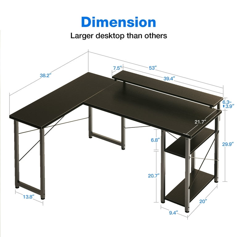 55/53 inch Reversible L Shaped Desk with Storage Shelf and Monitor  Stand,Corner Desk - On Sale - Bed Bath & Beyond - 34471867