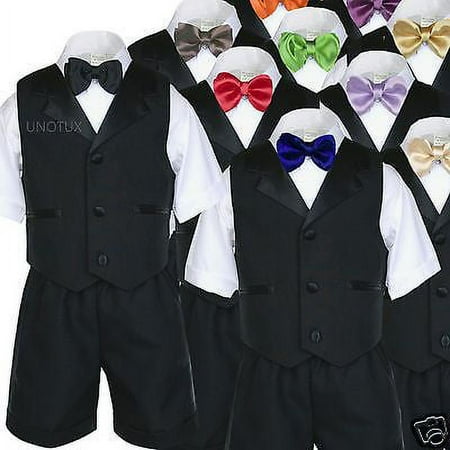 

Black Boys Baby Toddler Vest Sets Shorts Suits Extra Satin Color Bow tie Sz S-4T