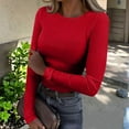 thumbnail image 2 of Mohiass Women Long Sleeve Shirts Rib Knit Slim Fit Tops Basic Tee 2025 Fall Outfits Casual T-Shirt Underscrubs Layer Clothes Red S, 2 of 8