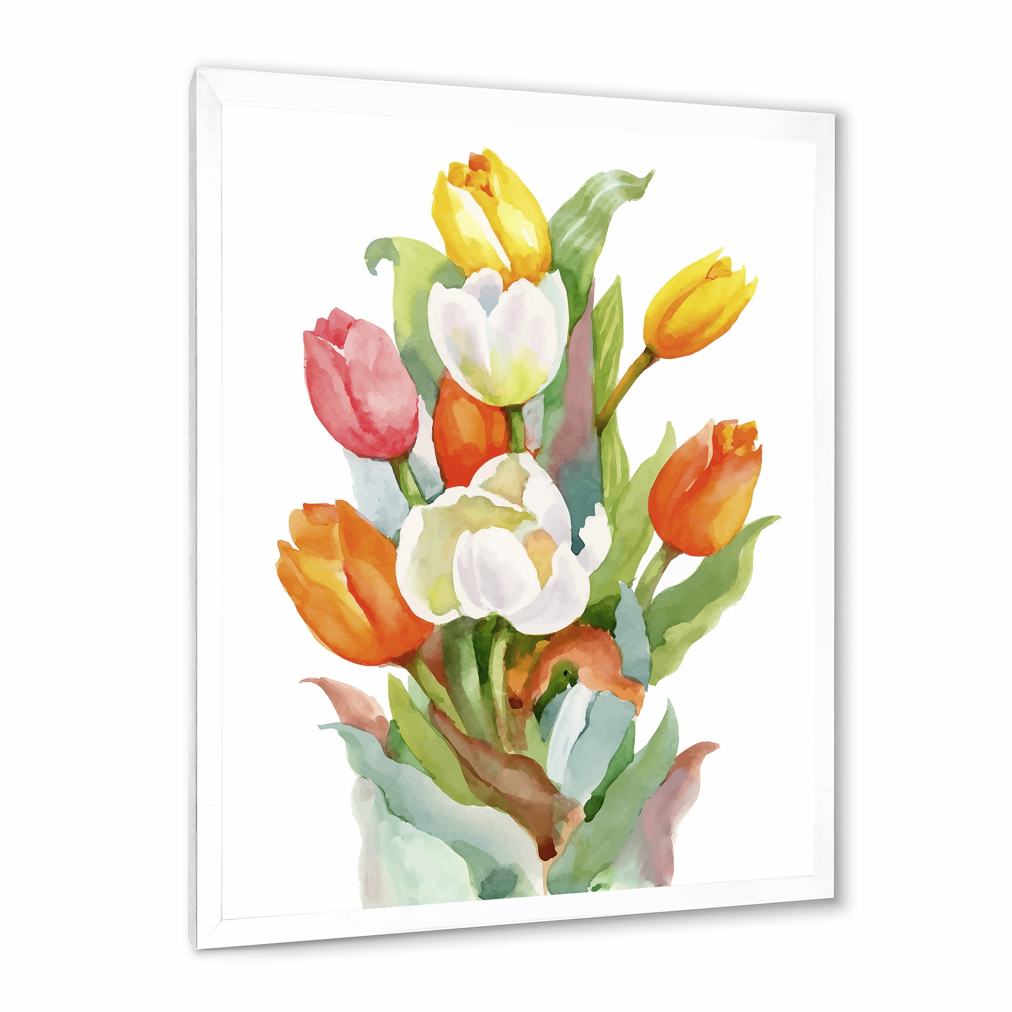 Designart 'Blooming Orange and White Tulips Flower' Traditional Framed Art Print