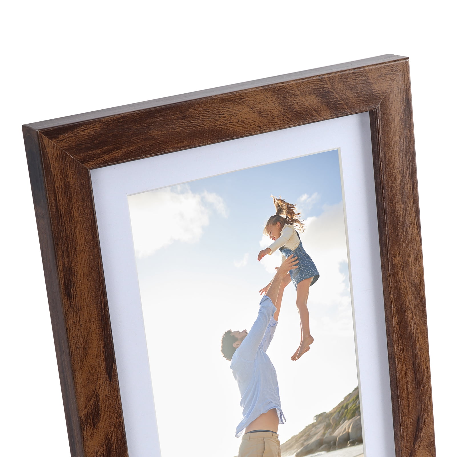 10 Pack Brown Gallery Wall Picture Frame with Mat Set of 10, Assorted Multiple Sizes Photo Frames for Wall or Tabletop