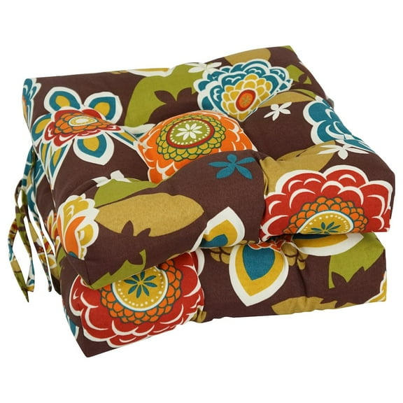 Blazing Needles 16-inch Spun Polyester Patterned Outdoor Square Tufted Chair Cushions (Set of 2)