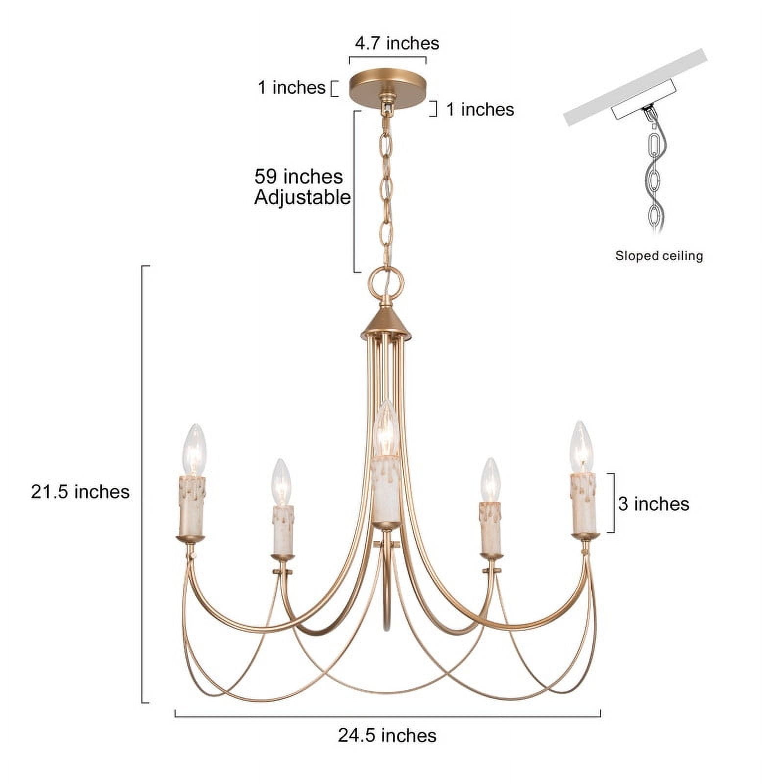 LNC 5-Light 1-Tier French Country Metal Matte Gold Hardwired Candle Chandelier