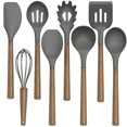 thumbnail image 1 of Silicone Kitchen Cooking Utensil Set, 9Pcs Kitchen Utensils Spatula Set with Wooden Handle for Nonstick Cookware, 446Â°F Heat Resistant Silicone Kitchen Gadgets Utensil Set with Large Holderï¼ˆGreyï¼‰, 1 of 10
