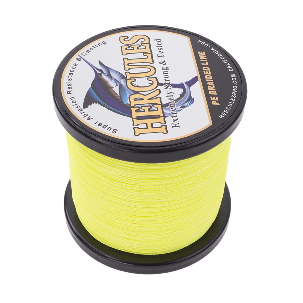 HERCULES Super Strong 500M 547 Yards Braided Fishing Line 90 LB Test for Saltwater Freshwater PE Braid Fish Lines 4 Strands - Fluorescent Yellow, 90LB (40.8KG), 0.50MM