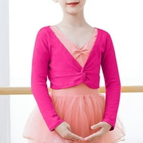 Qingpeng Girl's Dance Crop Tops Ballet Wrap Shrug Long Sleeve Sweater