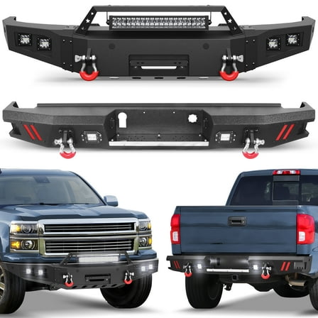 POFENZE Heavy Duty Chevy Silverado Front and Rear Bumper with Winch Plate for 2014-2015 Silverado 1500 Off Road Bumpers Fit Silverado 1500