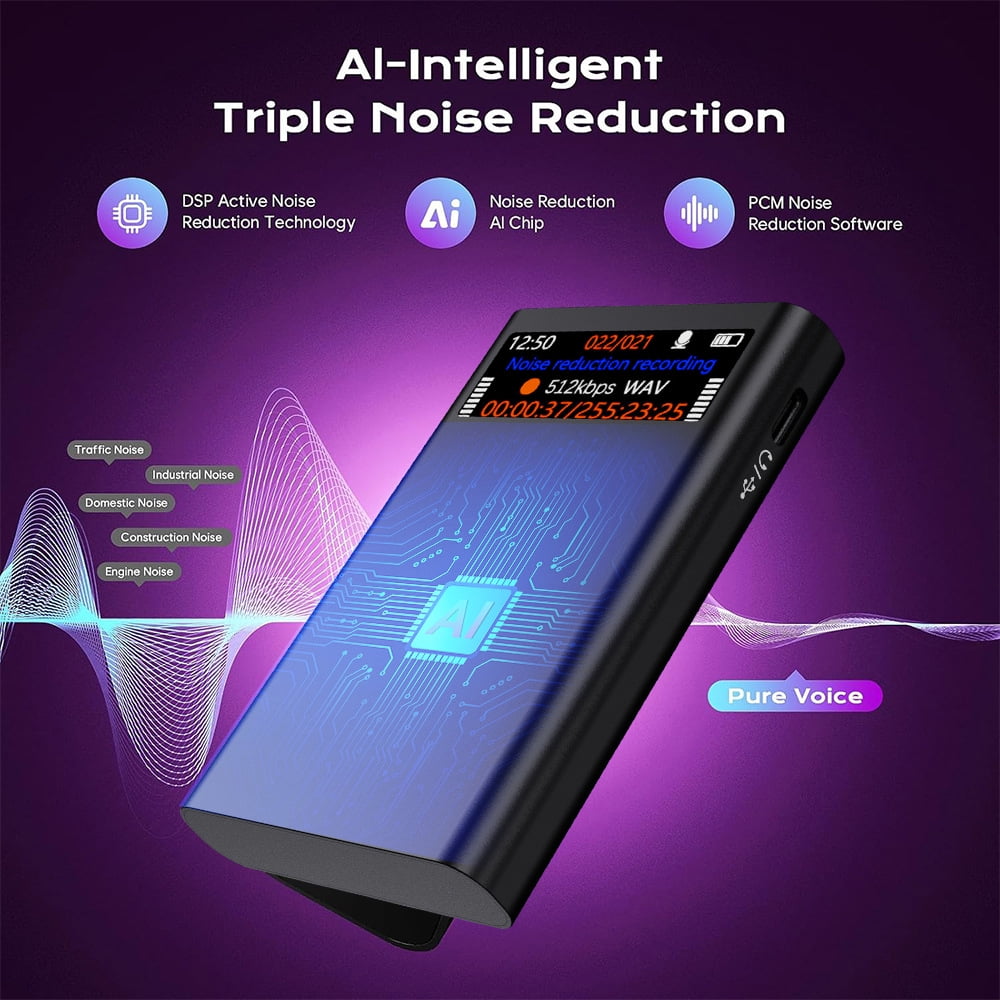 Magnetic Voice Activated Recorder With Screen- (8500 Hours) Voice Recorder with DSP 4.0-AI Noise Cancellation-64GB Portable Recording Device,Voice Recorder with Playback for Work, Meetings, Lectures