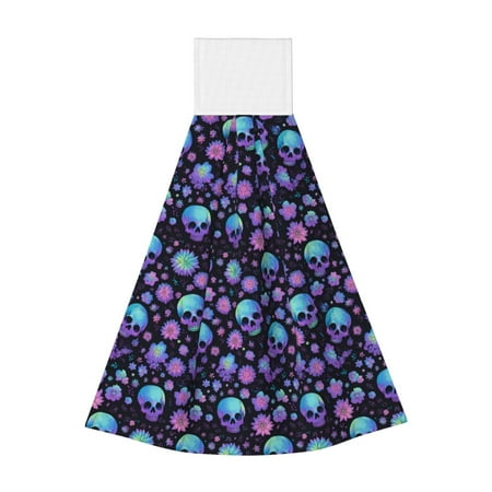 

Jgfou purple Skull flower Print Coral Fleece Microfiber Hanging Hand Towel Soft Premium Dishcloths Multi-Purpose Dust and Stain Removal Cleaning Supplies