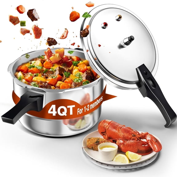 6 Quart Aluminum Pressure Cooker with Release Valve and Multiple Safety Features, Compatible with Gas and Induction Stoves, Includes Canning Rack