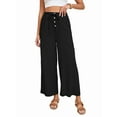 thumbnail image 2 of Womens Cotton Linen Pants Summer Casual Beach Pants Drawstring Flowy Wide Leg Palazzo Trousers with Pockets Black XXL, 2 of 9