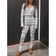 thumbnail image 2 of KelaJuan Women's Christmas Jumpsuit Pajama Long Sleeve V Neck Snowflake Plaid Print Sleepwear, 2 of 6