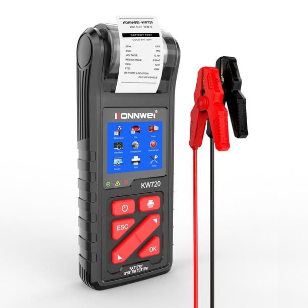 Comprobador de baterías KONNWEI KW720 Probador de batería de automóvil con impresora integrada 6V 12 TOMSHOO Comprobador de baterías
