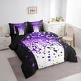 thumbnail image 3 of Manfei Geometric Plaid Grid Boy Girl Bedding Comforter Set 7pcs,Bling Glitter Queen Bedding Sets Super Cozy,Black Purple Queen Sheet Sets,Lightweight Room Decor,Reversible, 3 of 8
