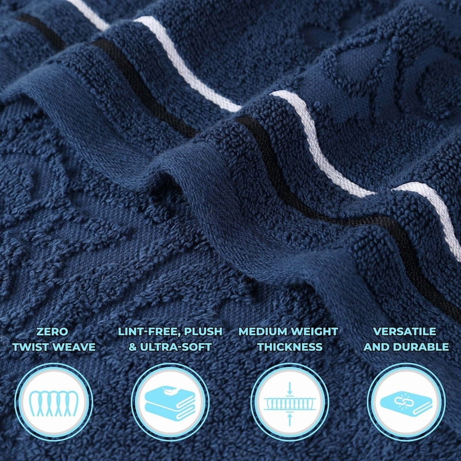 Superior Sadie Zero Twist Cotton Face Towel Washcloth Set of 12, Navy Blue