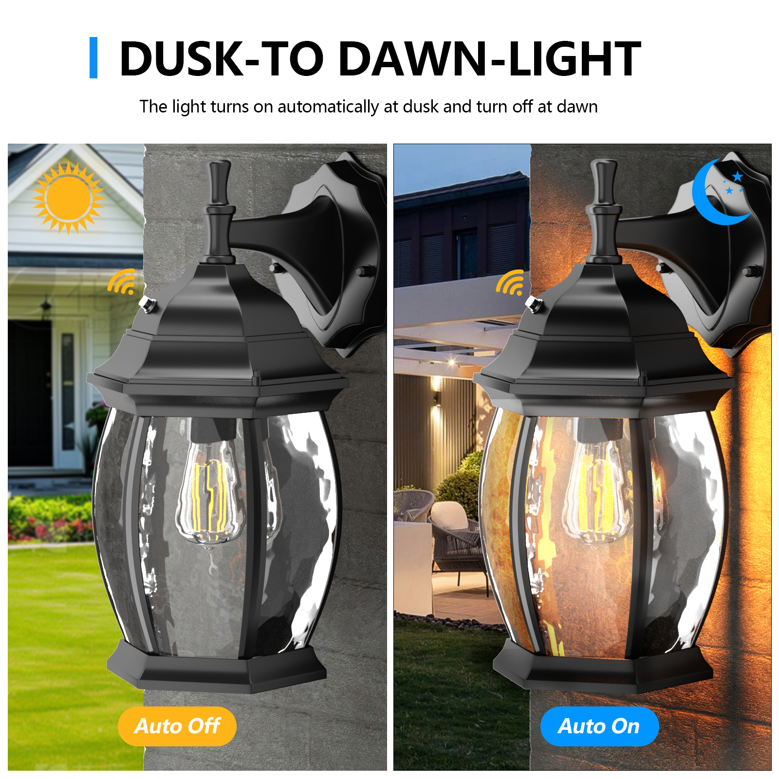 GEYANG Outdoor Wall Sconces Dusk to Dawn, Waterproof Porch Light Fixture Wall Mounted Lighting for Doorway Patio Garage Entryway, Aluminum Housing Plus Clear Water Glass(excluding light bulbs)