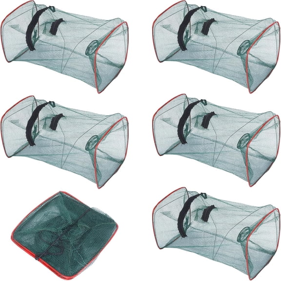 BESTSKY 5 Pcs Fish Traps Net Foldable Crayfish Bait Minnow Traps for Bait Fish Portable with Rope Collapsible Lobster Shrimp Crawdad Crawfish Crab Trap Fishing Net Accessories