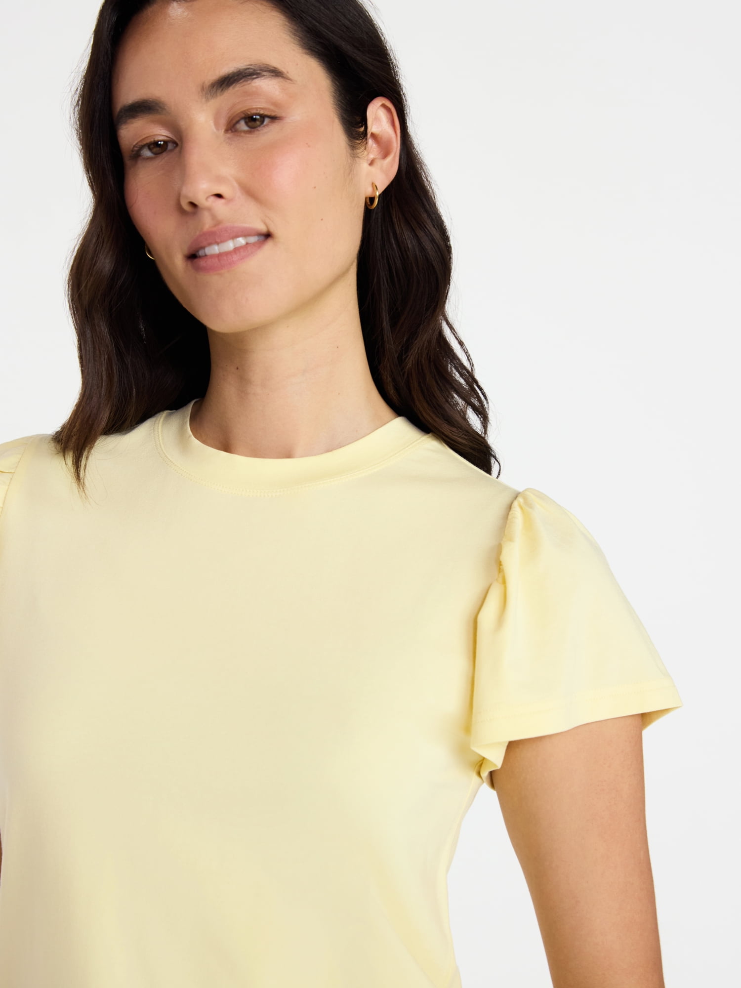 Time and Tru Women's Crewneck Top with Short Flutter Sleeves, Sizes XS-XXXL