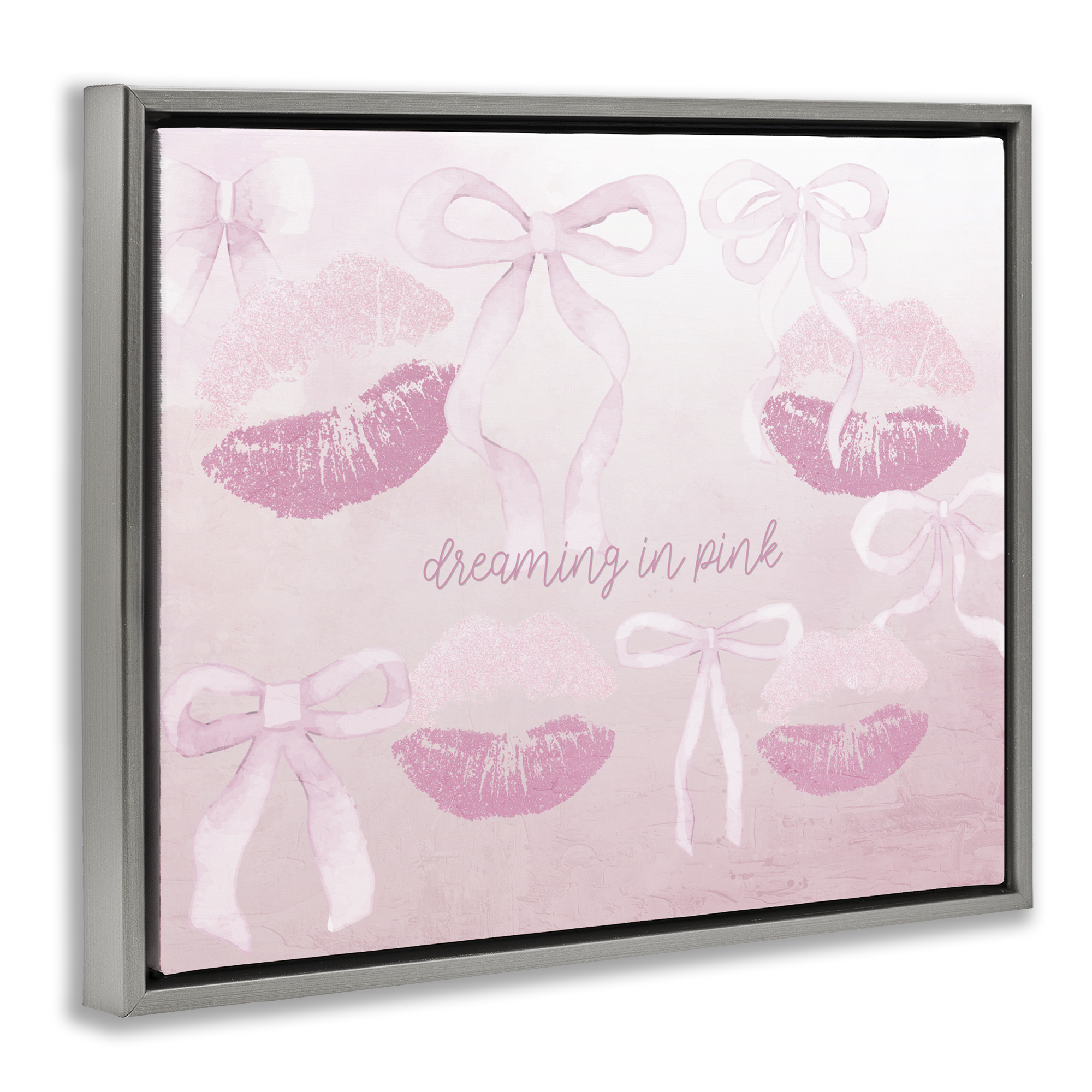 Dreaming In Pink Gray Framed Floater Canvas Wall Art, design by Kim Allen