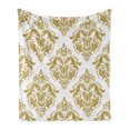 thumbnail image 1 of Damask Soft Flannel Fleece Throw Blanket, Baroque Victorian Design with Floral Swirls Dots for Classical Lovers, Cozy Plush for Indoor and Outdoor Use, 50" x 70", Yellow and White, by Ambesonne, 1 of 6