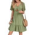 thumbnail image 1 of Daeful Robe Mini pour Femmes Manches Courtes Robes de Soirée Col en V Kaftan Été Plage Robe d'Été Verte P, 1 of 3