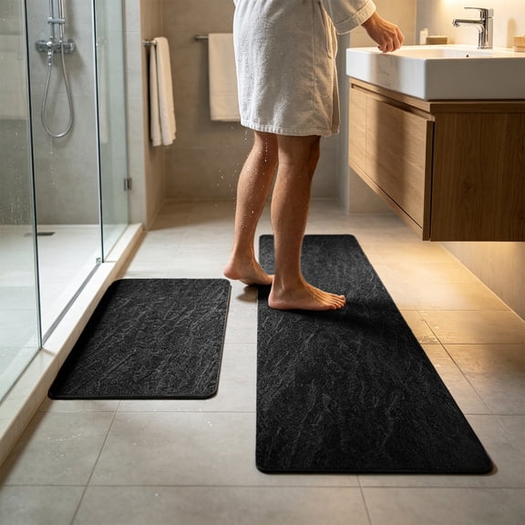 Zynviq 15.7" X 23.6" Bathroom Rugs Solid Color Bath Rugs Polyester Washable Rectangular Absorbent Black Small Rug for Bathtub