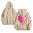 thumbnail image 5 of GEWSEY Hoodies for Women Pink Ribbon with Heart Graphic Top Breast Cancer Awareness Support Sweatshirt (Beige, M), 5 of 5