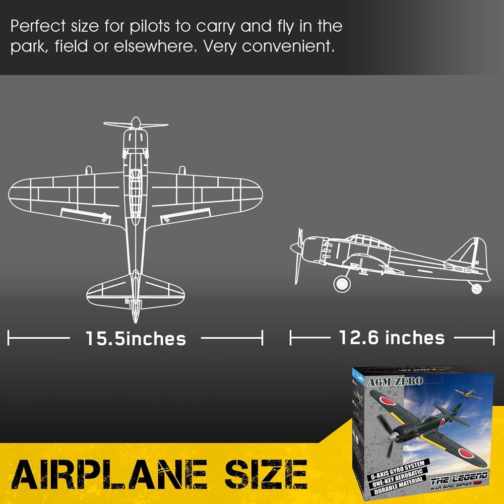 Roofworld RC Airplane Zero Fighter WW2 Warbird Aircraft 4 CH RTF Remote Control Plane with 6-Axis Gyro