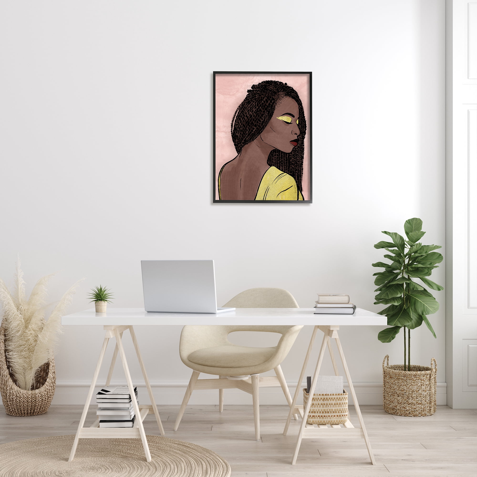 Stupell Industries African American Woman with Gold Glitz Eye Shadow World Cultures Painting Black Framed Art Print Wall Art, 24 x 30