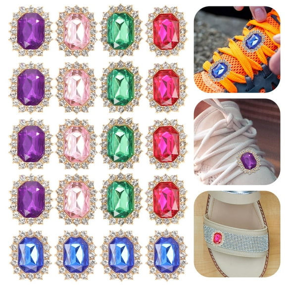 HOMEMAXS 20Pcs Rhinestone Sneaker Charm Square Bling Design for Parties