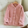 thumbnail image 2 of Women's Flannel Pajama Tops Plush Warm Lounge Button Up Cardigan Sweater with Pockets Long Sleeve Winter Homewear (XL, Pink), 2 of 7