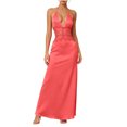 thumbnail image 2 of Aimik Women's Satin Lace Maxi Dress Summer Halter Deep V Solid Color Maxi Dress Silky Formal Tunic Evening Long Gown, 2 of 6