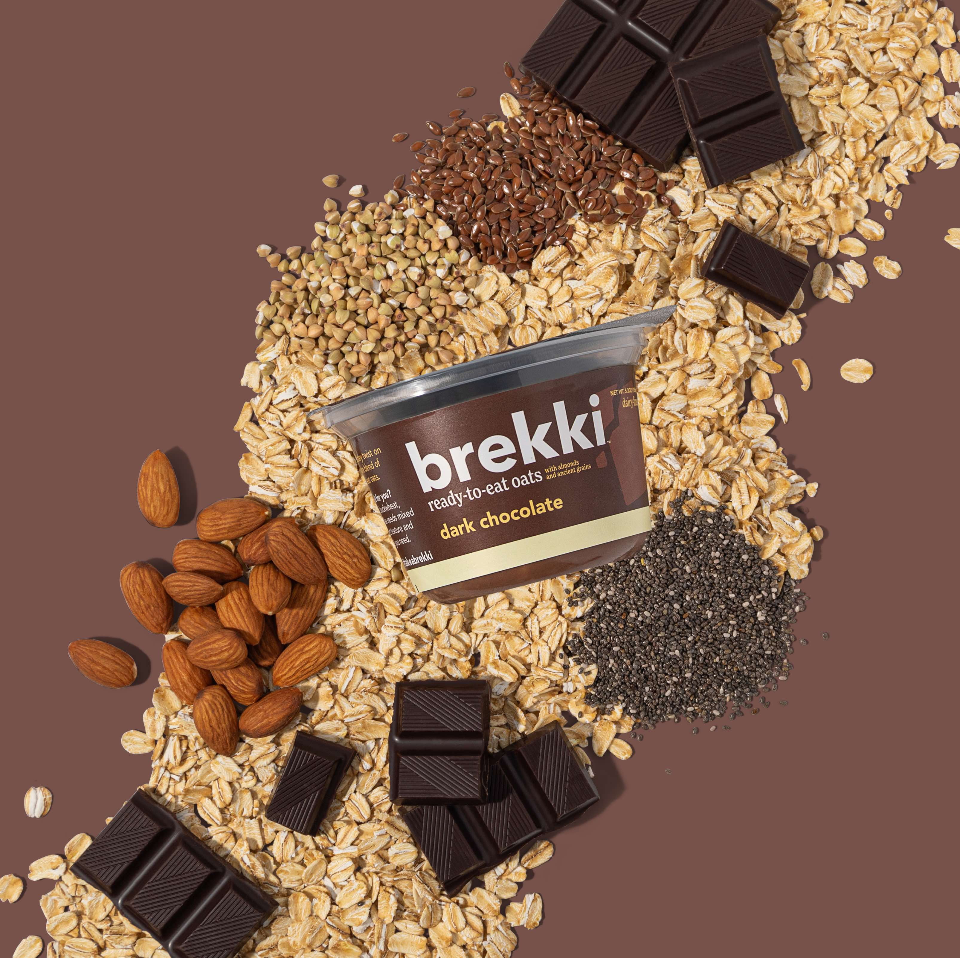 Brekki Gluten-Free Dark Chocolate Ready-to-Eat Overnight Oats, Refrigerated Cup 5.3 oz