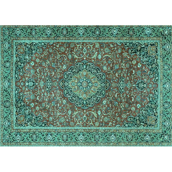 Ahgly Company Indoor Rectangle Persian Turquoise Blue Traditional Area Rugs, 8' x 12'