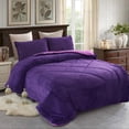 thumbnail image 2 of Jin Mai Lan Solid Purple Sherpa Fluffy Reversible Washable Bed Blankets, Full Queen, Purple, 3-Pieces, 2 of 5